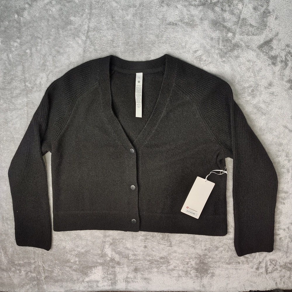 Lululemon‎ Cashmere Cardigan Womens XL Black Slim-Fit Preppy Retail $228 NWT